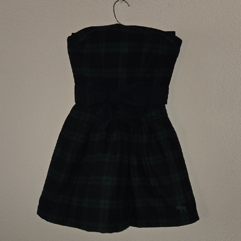 Adorable Vintage Abercrombie & Fitch Dark Plaid Strapless Mini Dress - Picture 4 of 9